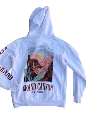 SOCIAL SCENE Grand Canyon Arizona Hoodie Sweatshirt MEDIUM White Pullover Top